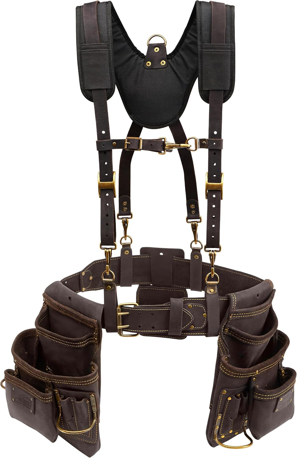 Pro Oil‑Tanned Leather Carpenter Tool Belt with Padded Suspenders & Dual Hammer