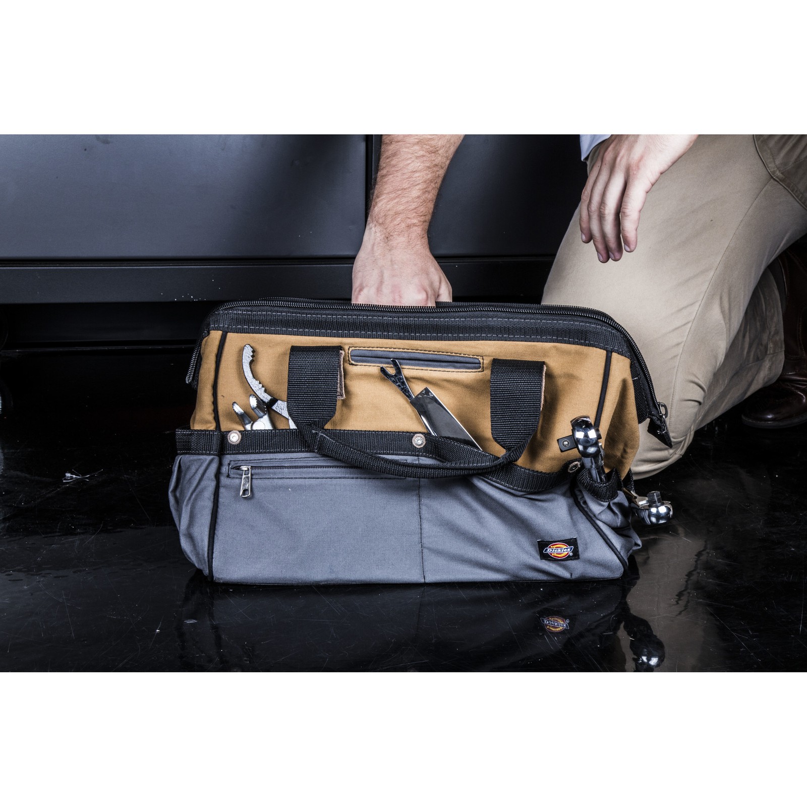 Work Tool Bag 16 inch Gray Tan Dickies 57031