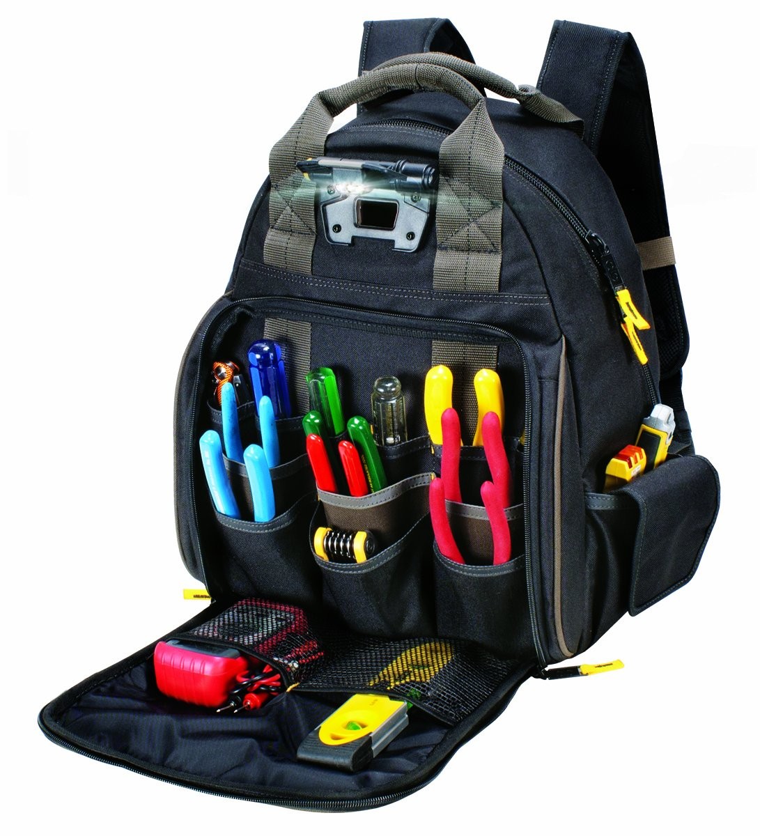 Led Lighted Tool Backpack With 53 Pockets Adjustable Straps And Comfort Padding