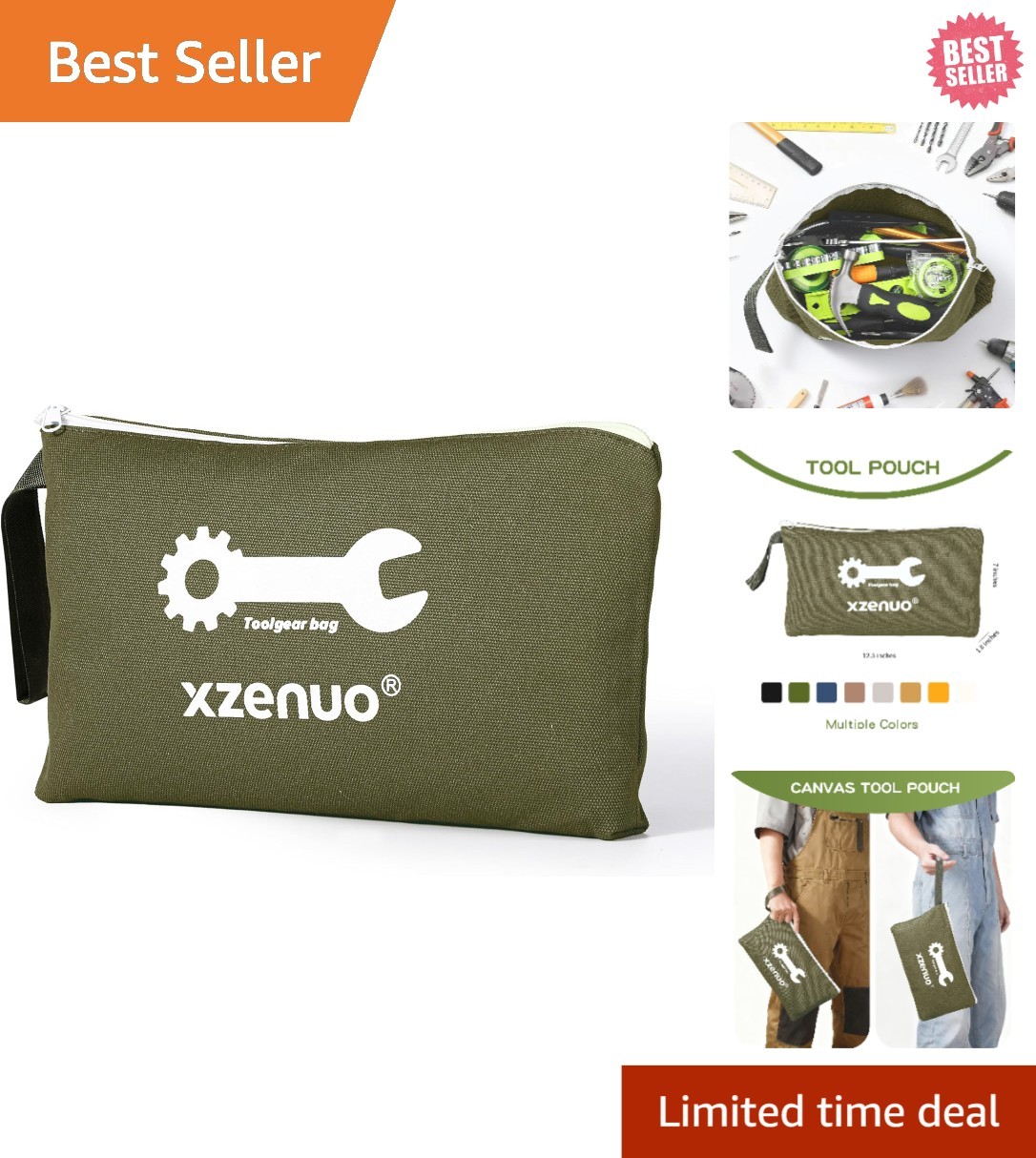 Versatile 16oz Cotton Canvas Tool Pouch – Compact Zipper Storage Bag