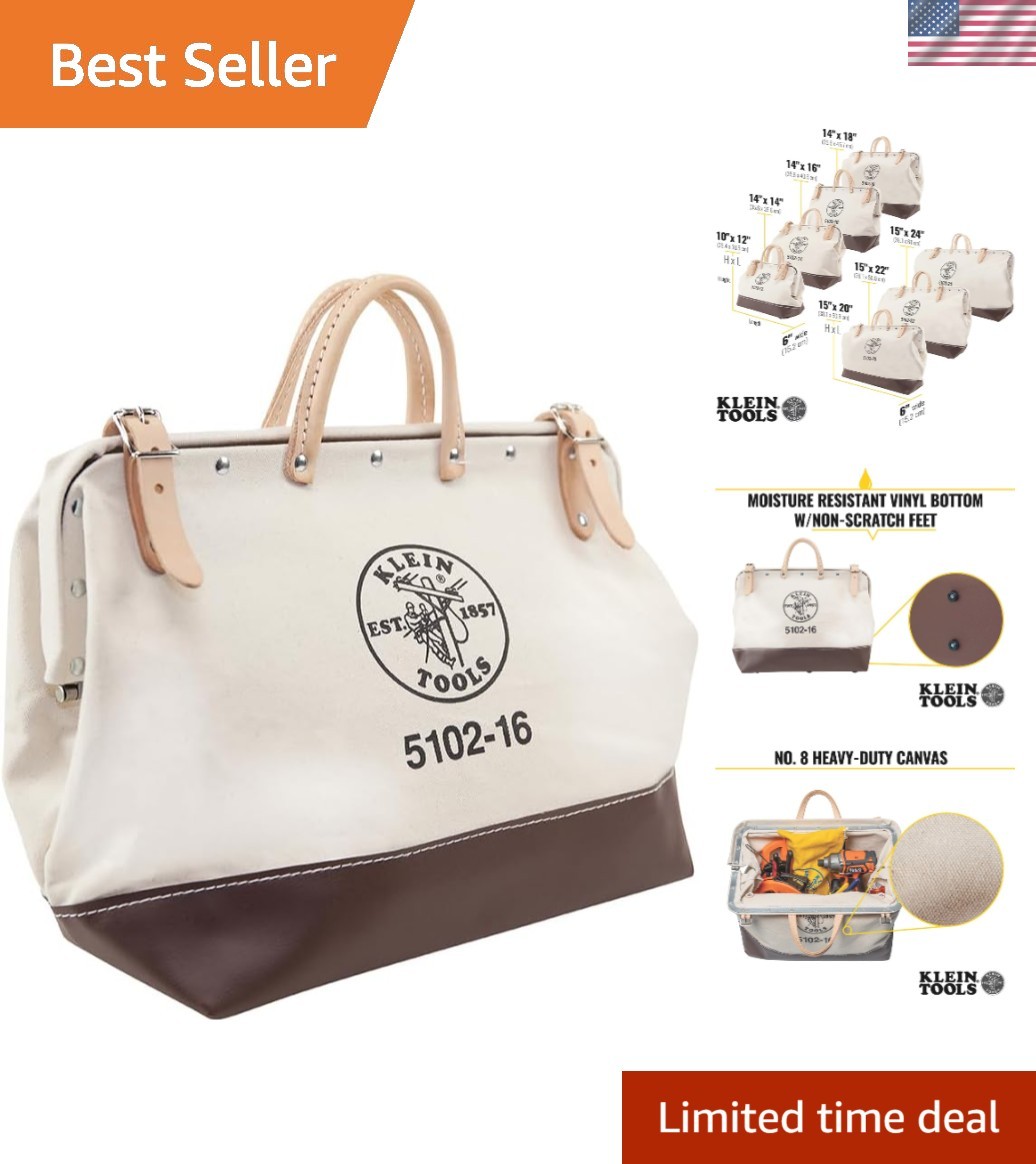 Heavy Duty Natural Canvas Tool Bag, Tool Tote, Multi-Purpose Bag with Wide Hi…