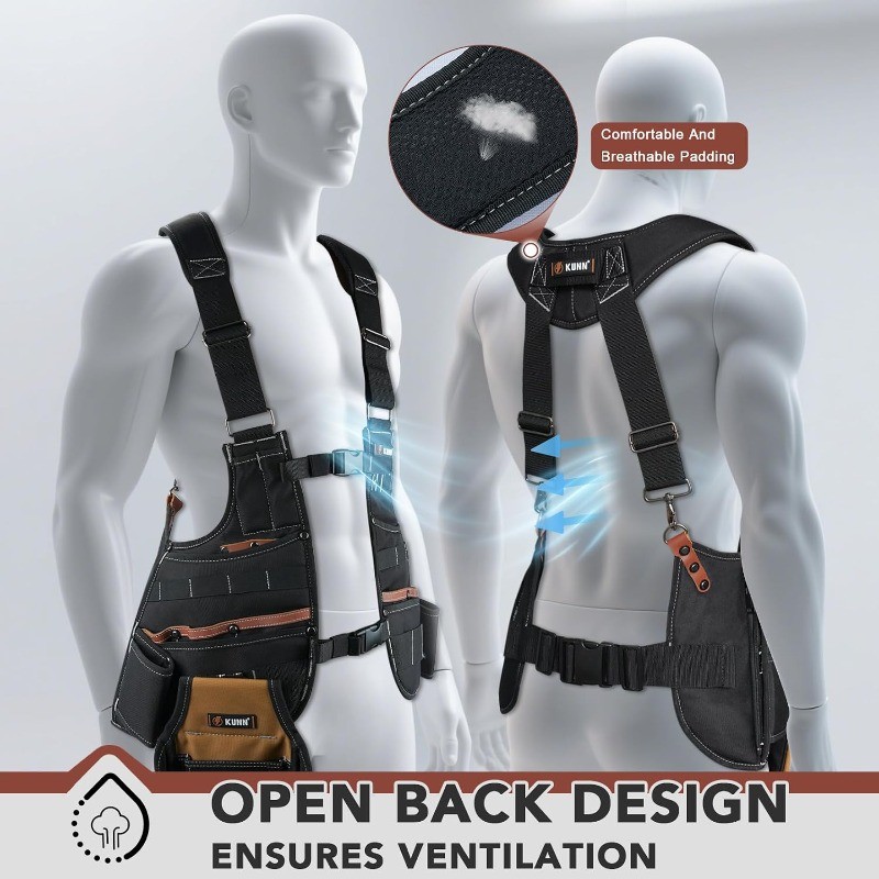 Leather Tool Vest for Men – Adjustable 37-Pocket Work Vest for Electricians