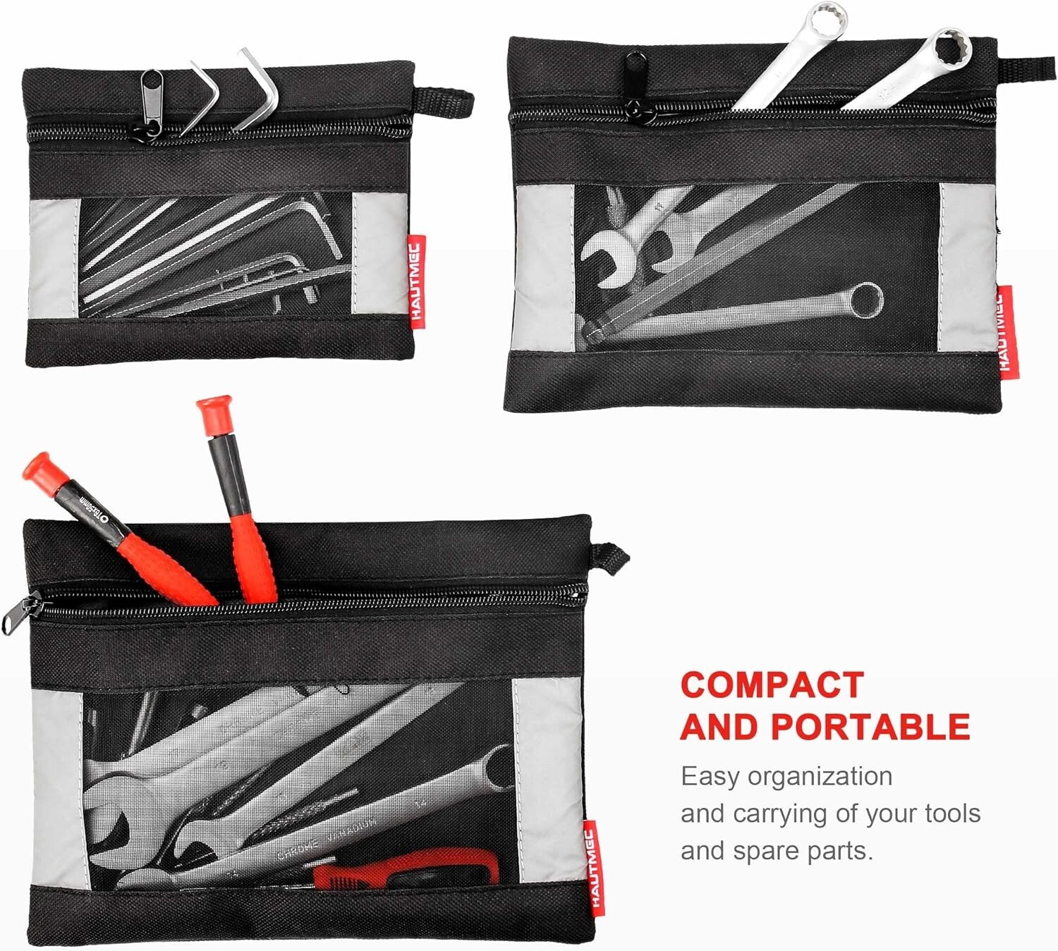 HAUTMEC 3 Pieces Small Tool Pouch, Multi Function Zippered 9″L x 6″W x 0.59″H