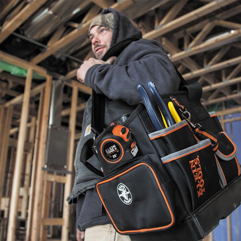 Klein Tools 5541610-14 Tool Bag with Shoulder 10-Inch Tote, Black/Orange