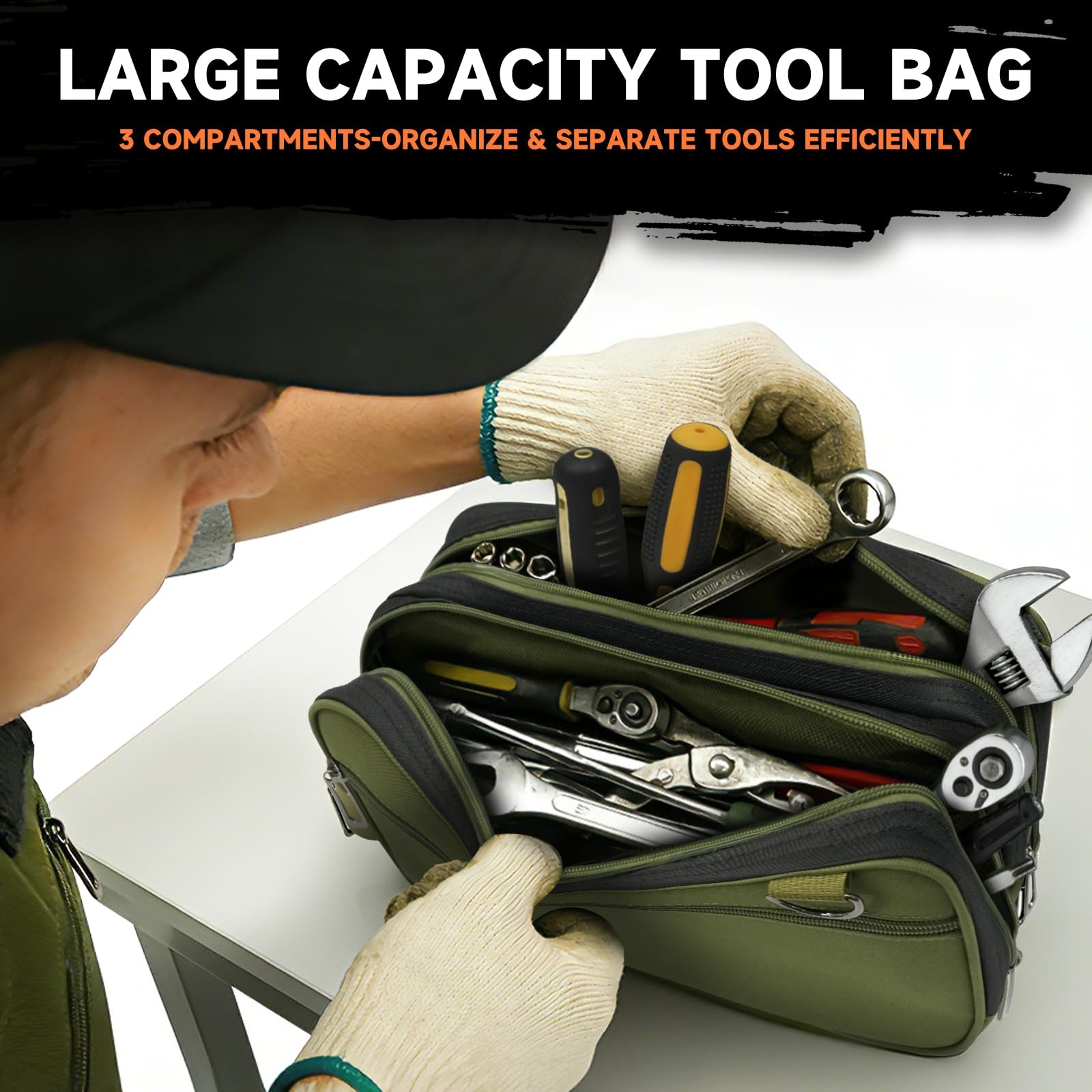 Organizer Tool Pouch – 2 Pack with Zipper Waterproof Utility Orange Green