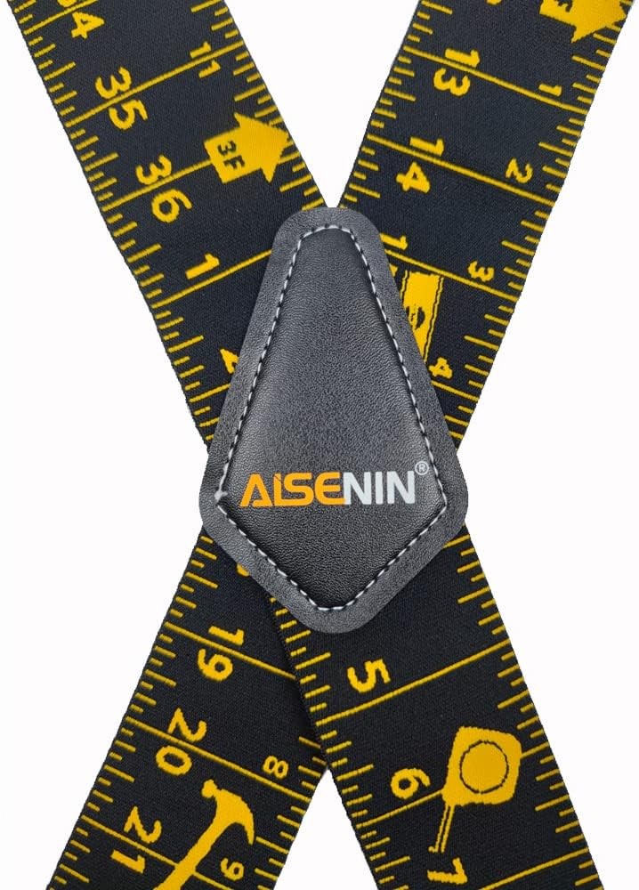 AISENIN Mens Tape Measure Suspenders, 2 Inch Wide Adjustable Work Suspenders…