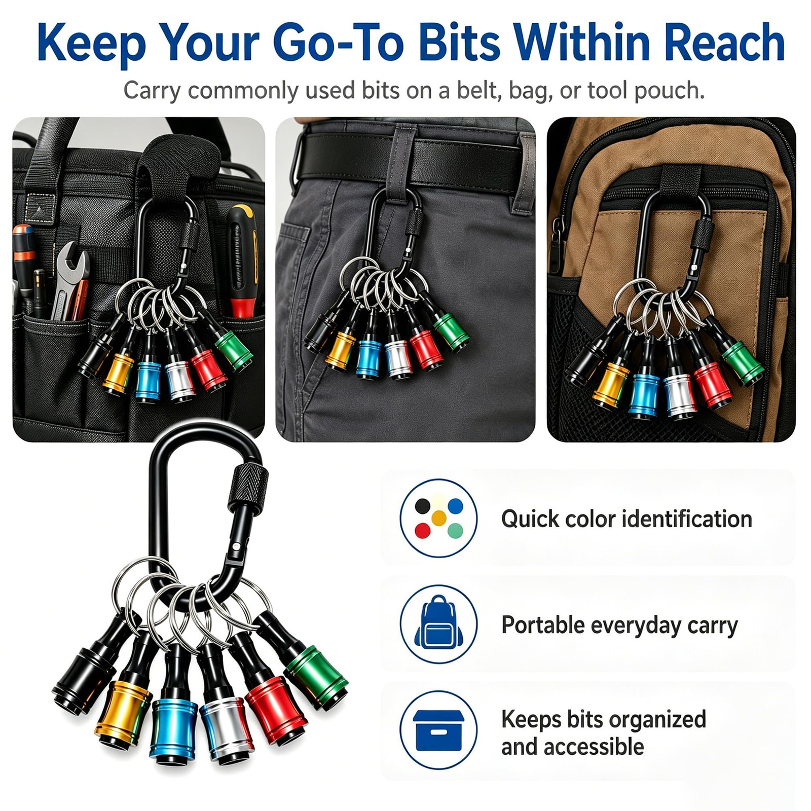 Quick Release Bit Holder Set, 6 Pcs 1/4 Inch Hex Shank inch, Orange