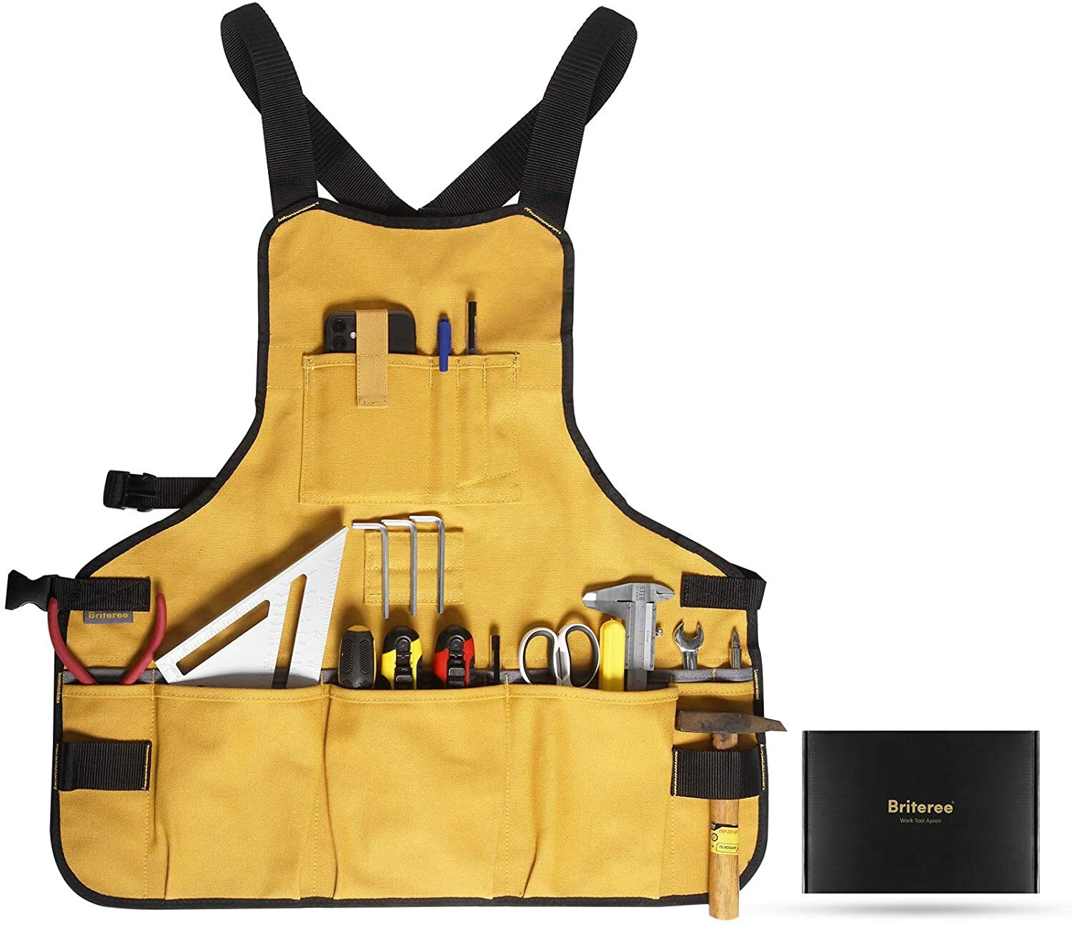 Briteree Work Tool Apron Torso Length with 21 Tools Pockets Magnetic Tool Holder