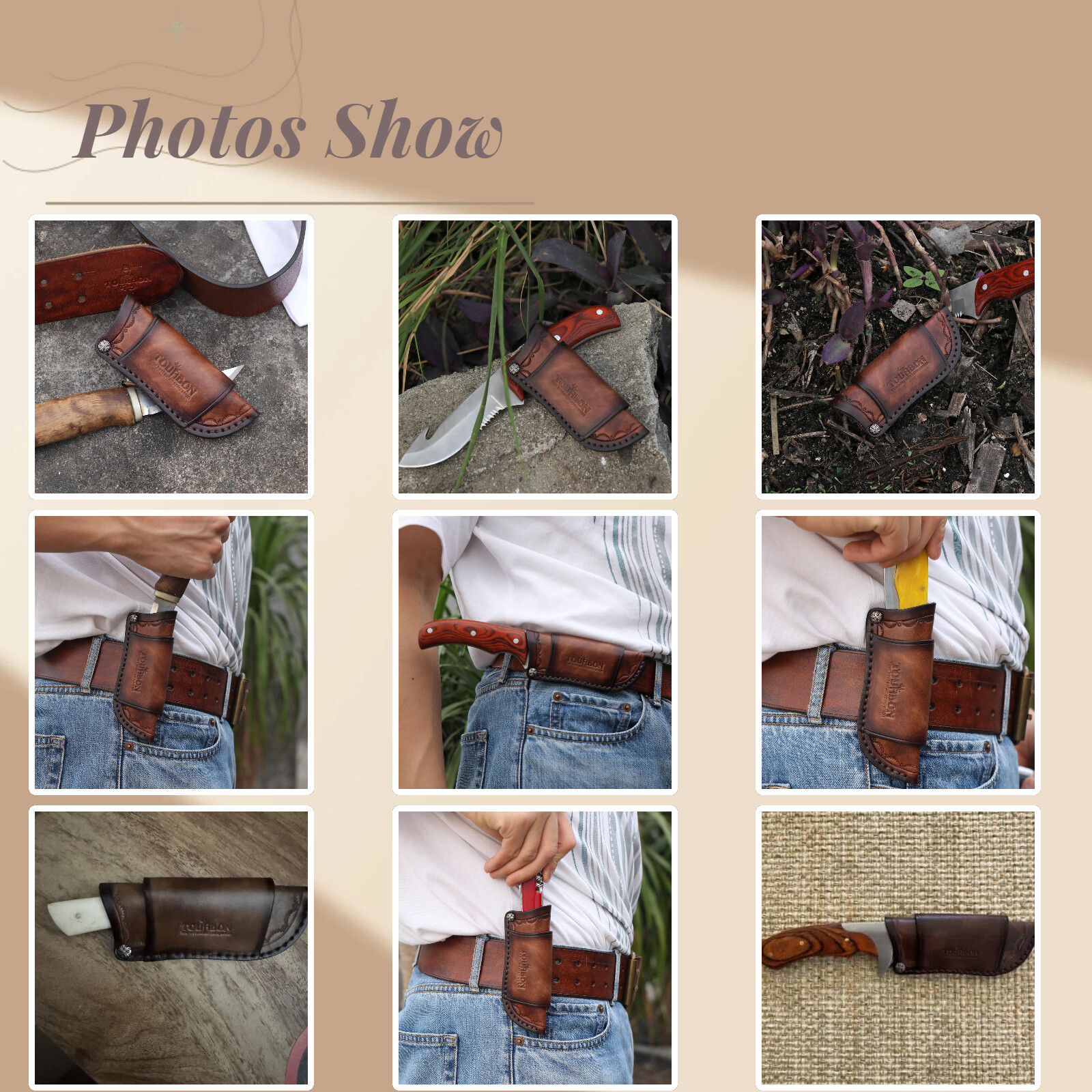 TOURBON Leather Knife Sheath Fixed Blade Case Belt Pouch Fit 4in Knives Camping