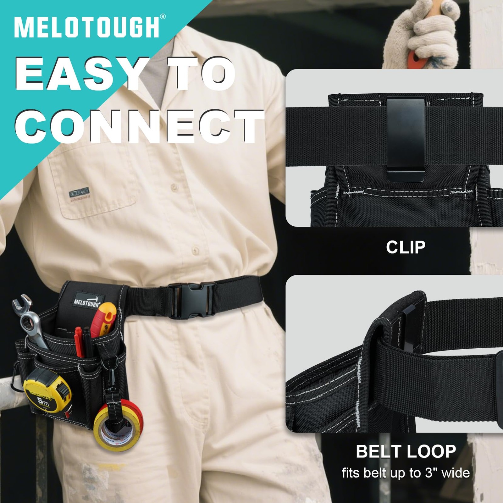 Electrician Tool Pouch with Belt Clip, 2 Inch Heavy Duty Work Belt Set for Me…