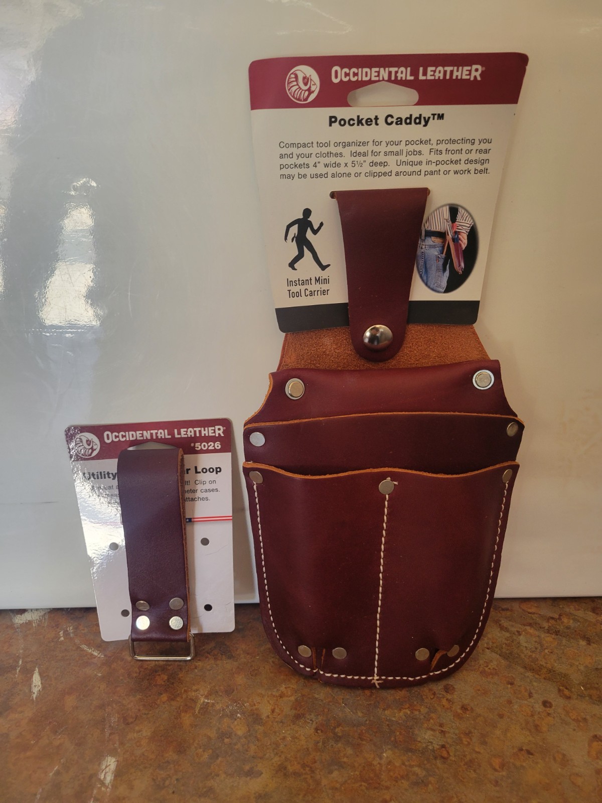 Leather Pocket Caddy Tool Pouch Brown Leather Belt Clip 5057/5026