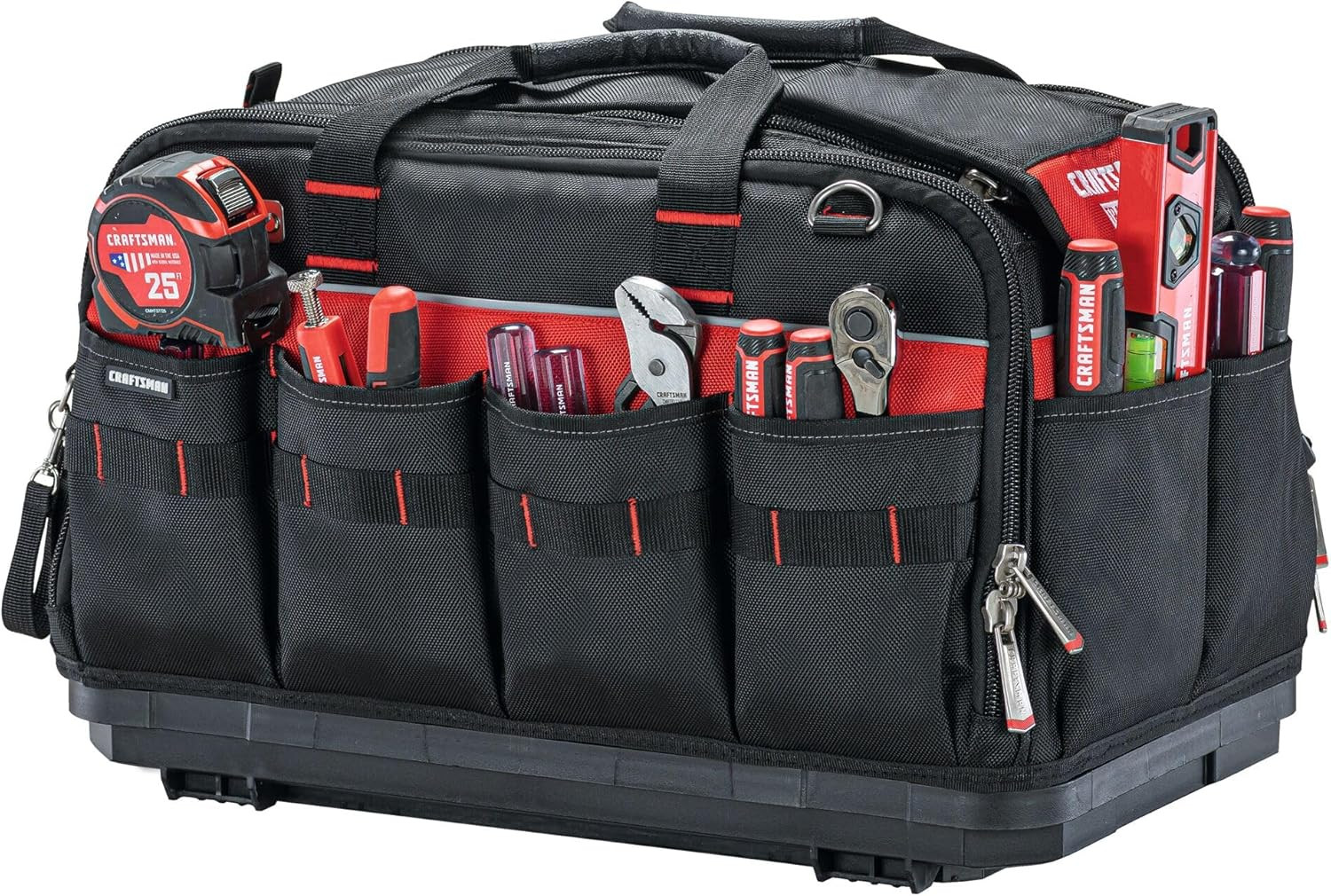 TRADESTACK Tool Bag, 22.5”, Durable Polyester, Black and Red (CMST21450)