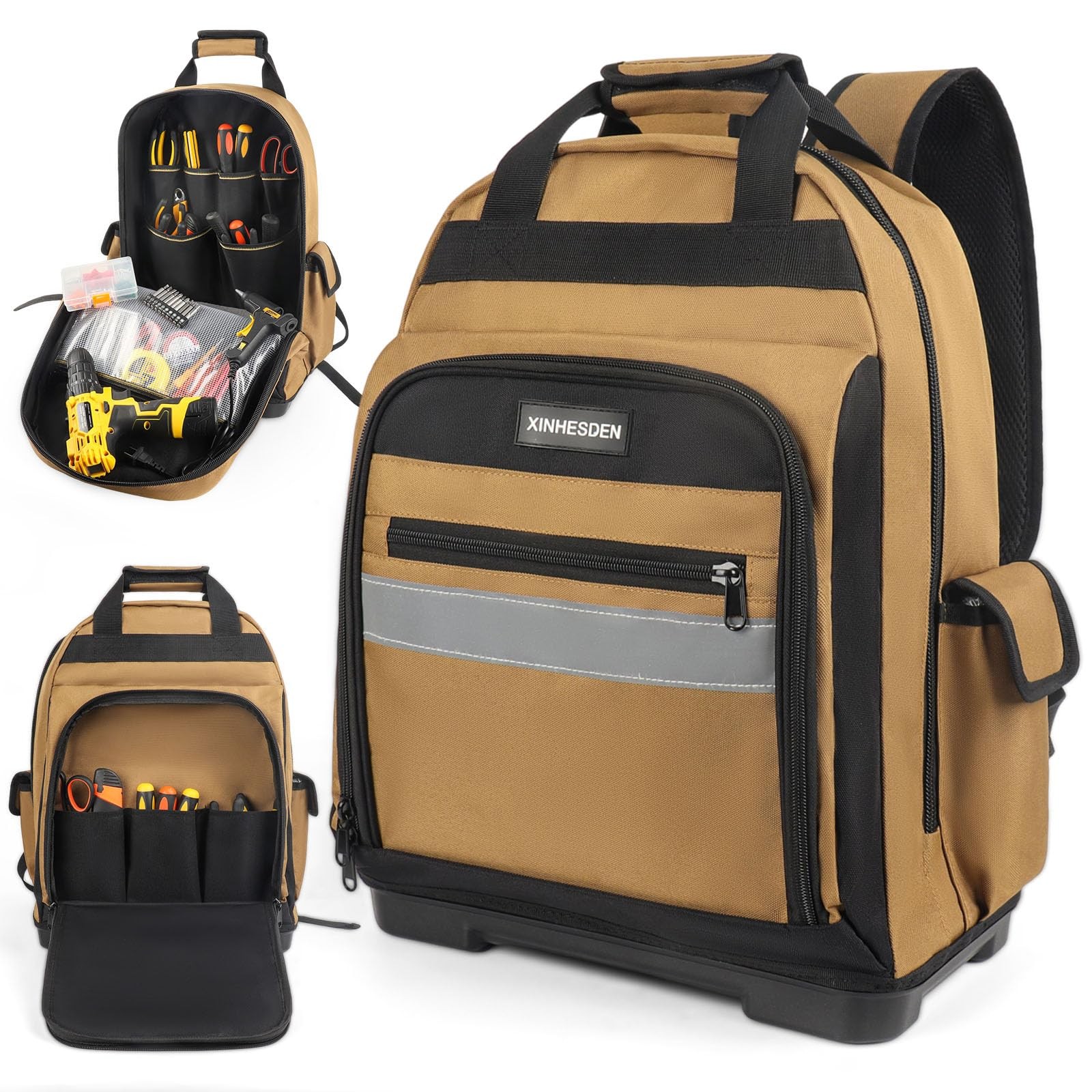 XINHESDEN Tool Bag Backpack, Heavy Duty Backpack 17*8*14.5 inches, Khaki