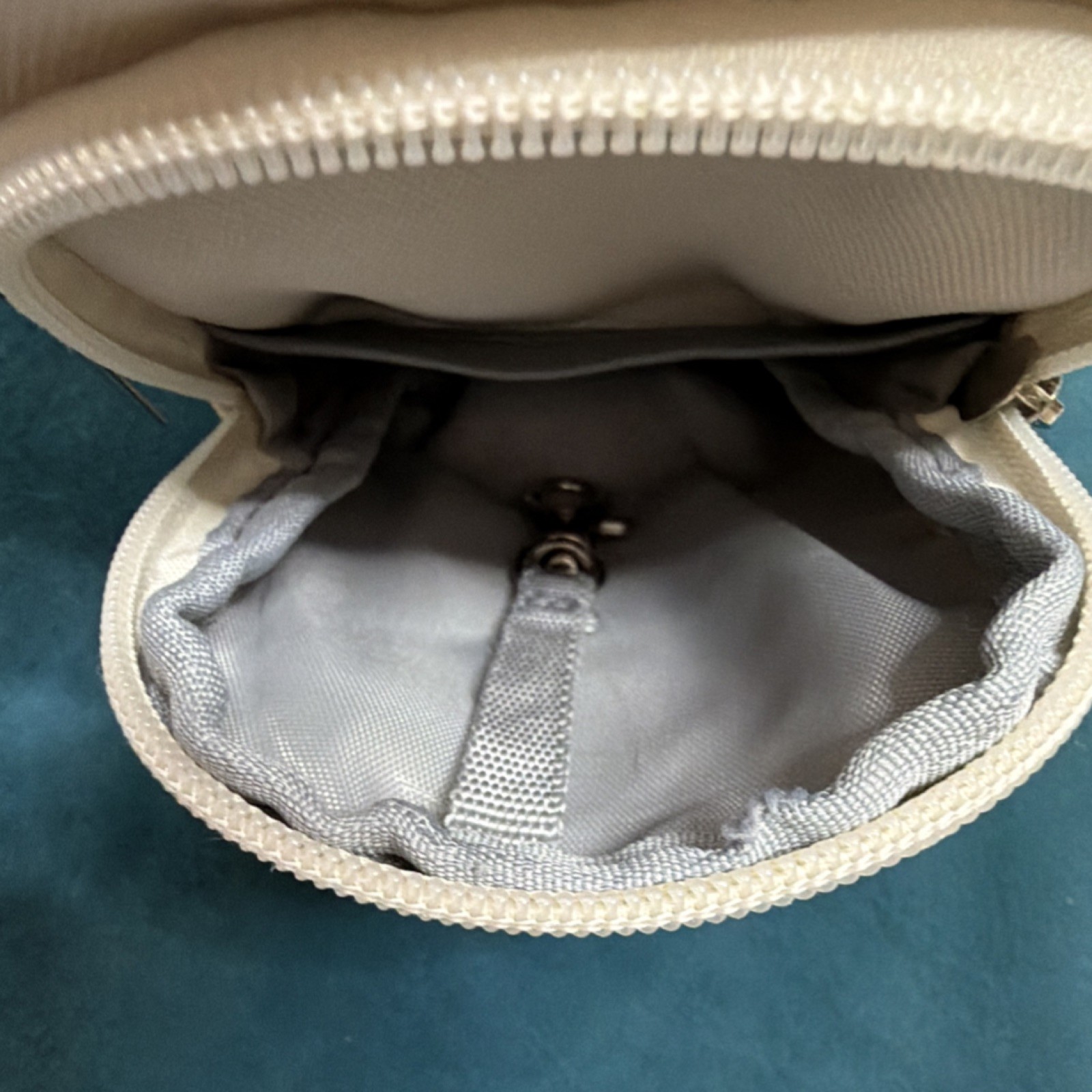 Beige Fabric Running Arm Pouch with, Zippers Closures & Compartments 7”x4”