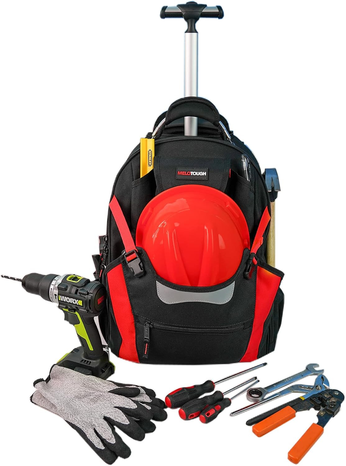 Heavy Duty Wheeled Tool Backpack Organizer for Electricians & Carpenters – Red