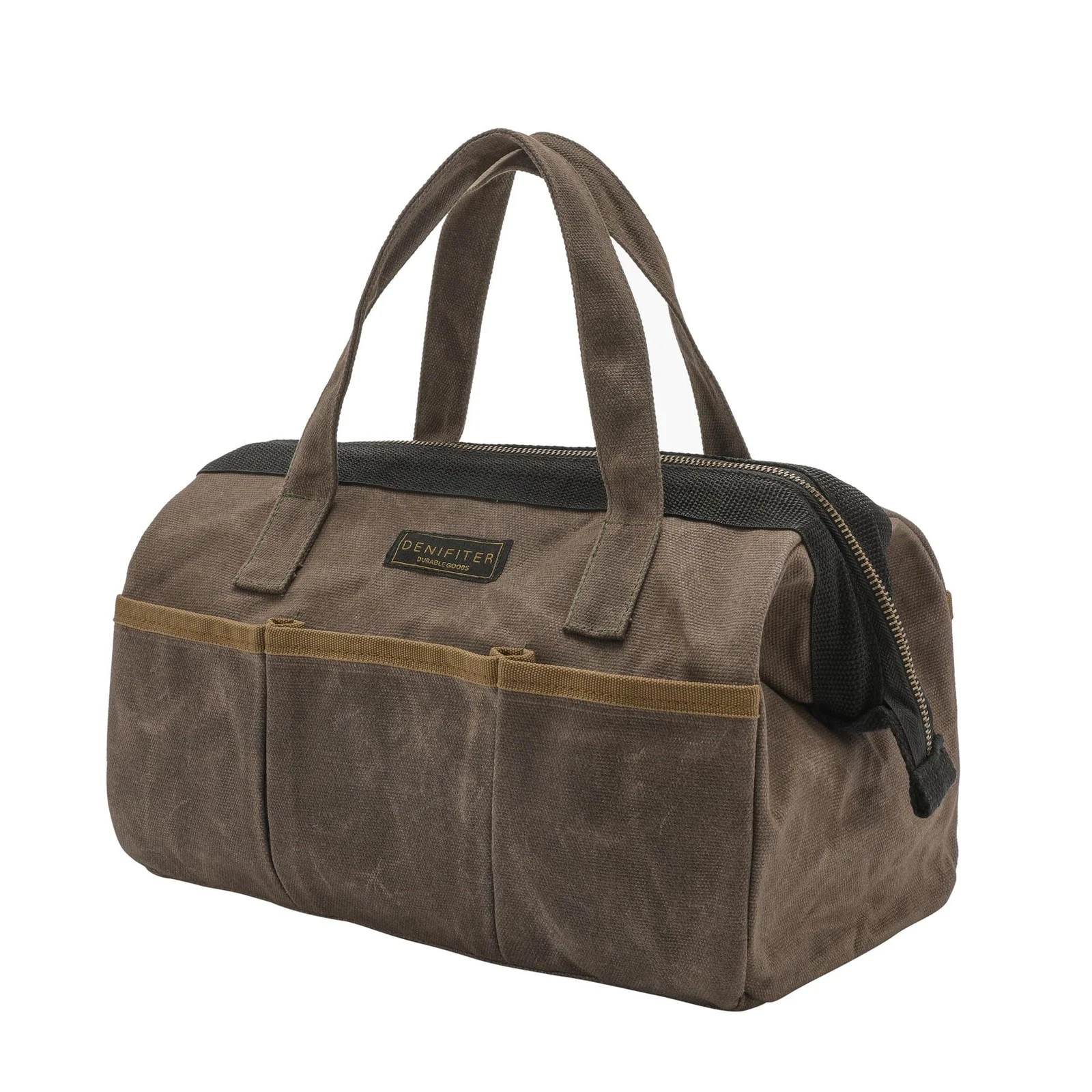 Tool Bag, 13-inch Heavy Duty 16oz Waxed Canvas Wide Mouth Water-Resistant Too
