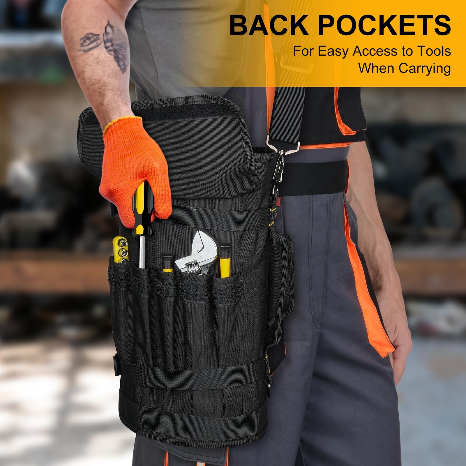 Tool Bag,Large Roll Up Bag Organizer,13 Pockets X-Large, Black