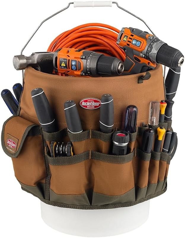 Round Portable Tool Organizer in Brown with 33 Compartments Fits 5 Gallon Bucket