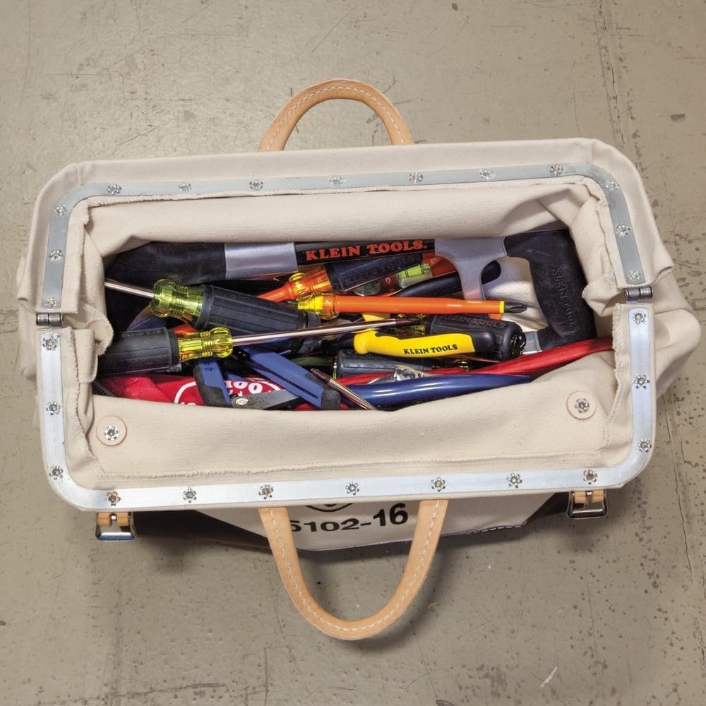 Heavy Duty Natural Canvas Tool Bag, Tool Tote, Multi-Purpose Bag with Wide Hi…