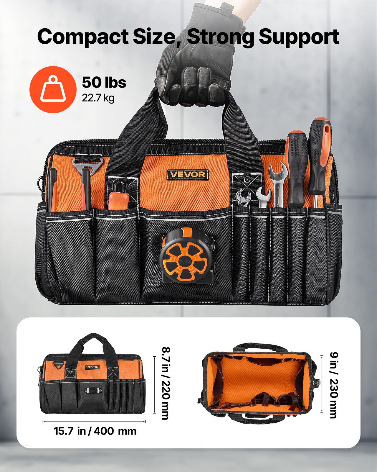 VEVOR Tool Bag 15.7 Inch 33-Pocket Portable Tool Box Organizer Storage Toolbox