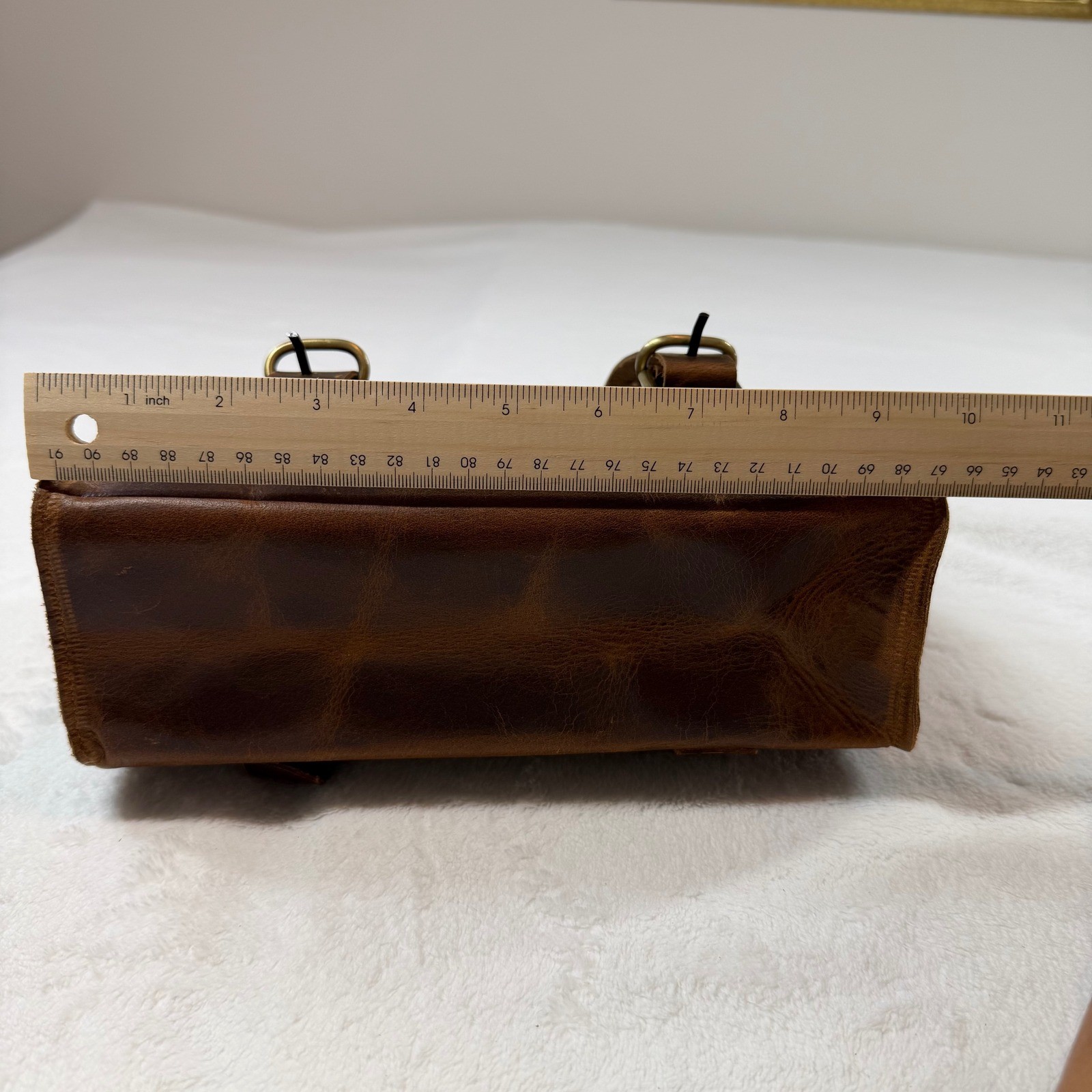 Unbranded Leather Handlebar Tool Bag Brown Good Distressed Buckle Moto Accessory