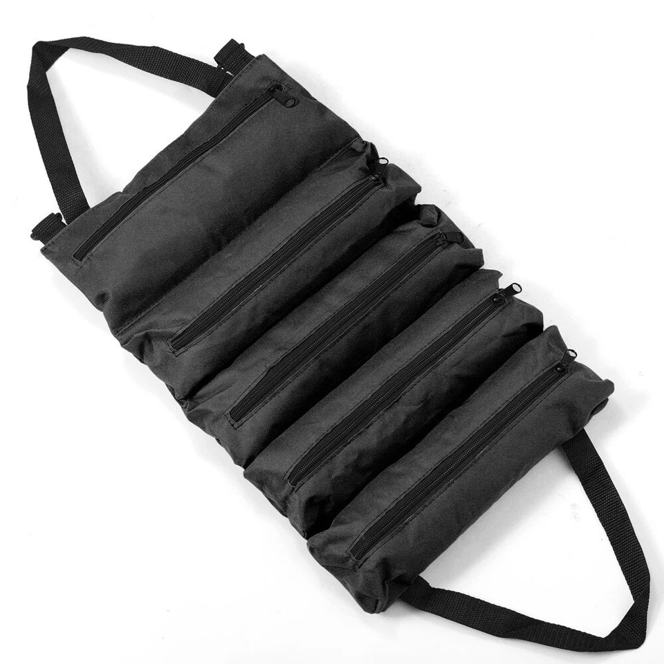 Multi-Purpose Tool Roll Up Bag 5 Pocket Wrench Pouch Canvas Hanging Organizer US