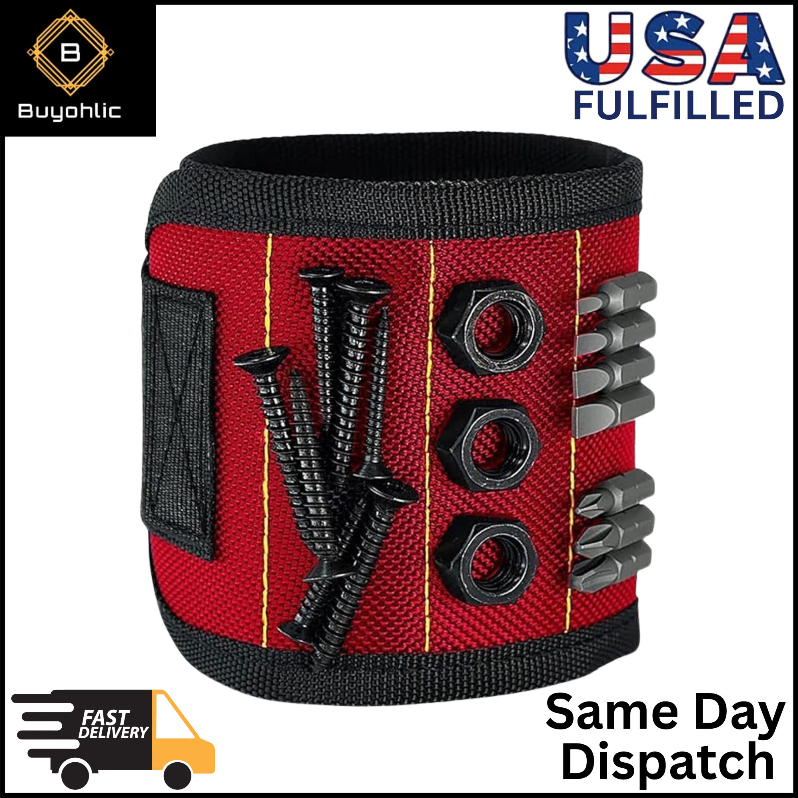 Magnetic Wrist Band with Strong Magnets Holds Nails Screws Tools – Gift for Dad