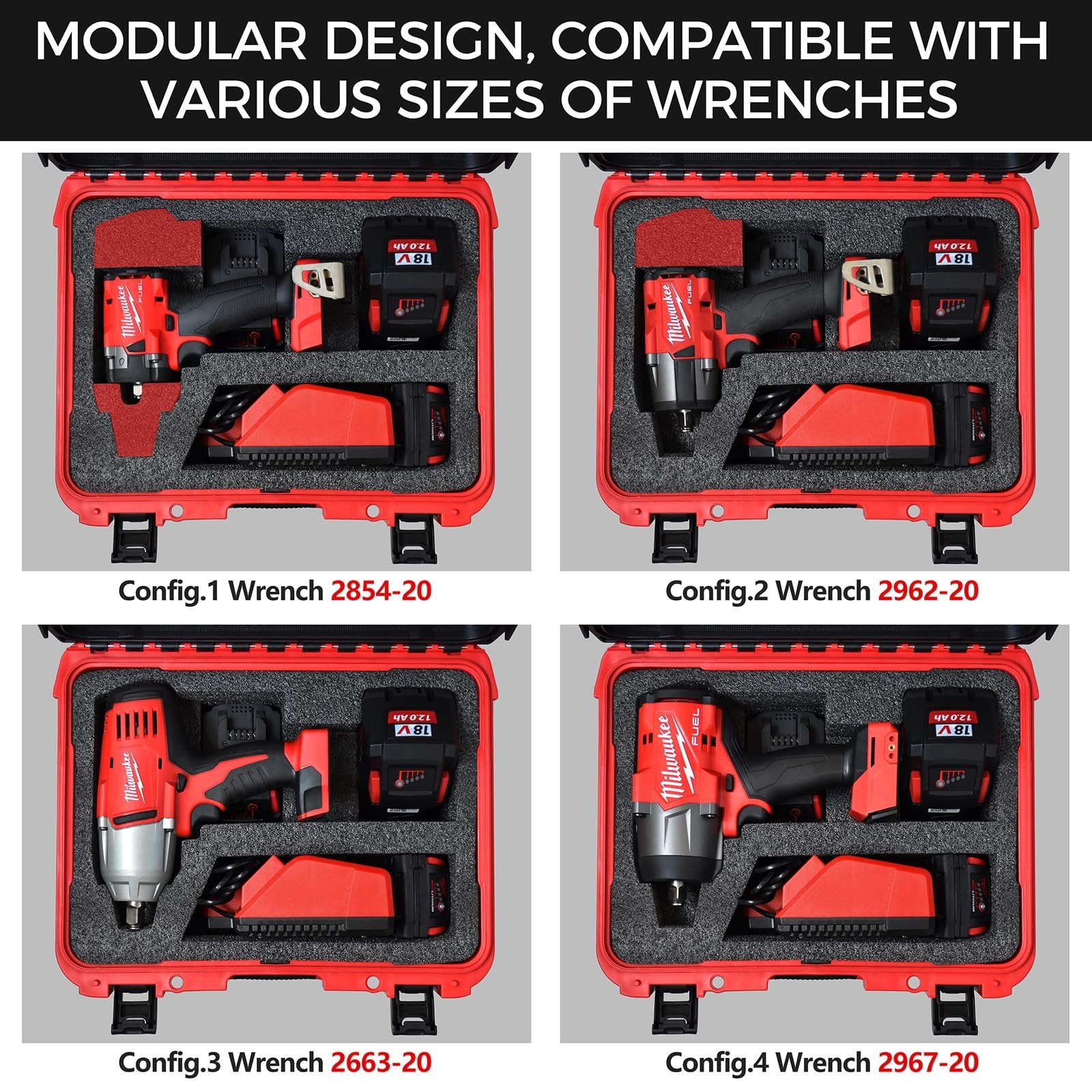 Waterproof Hard Tool Case for 18V/20V Cordless Impact & Torque Wrenches, Battery