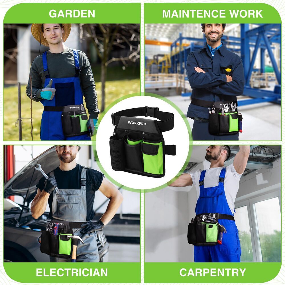 WORKPRO Garden Tool Belt 5 Pockets Single Side Garden Tool Pouch Adjustable Belt
