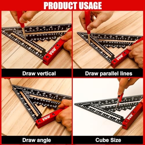 VNW 7inch Rafter Square with Carpenter Pencil, 1/8″ 7-inch Black with Bag