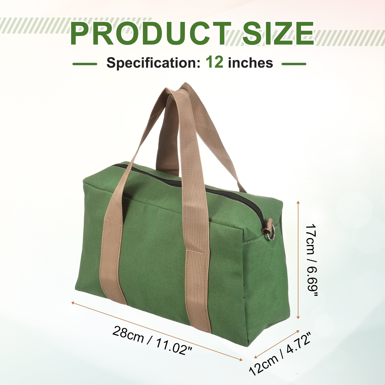 Small Tool Bag, 12 Inch Wide Mouth Tool Organizer Bag, Army Green