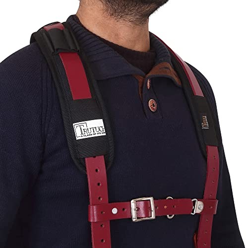 Leather Work Suspenders With Pockets | Fully-Adjustable Padded Leather Maroon