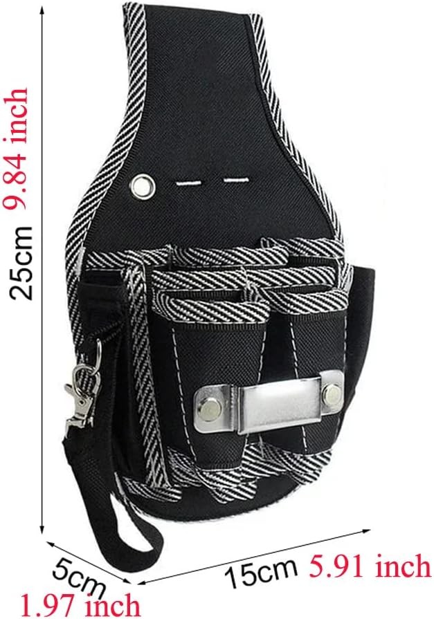 Small Tool Belt Pouch with Tape Measure Holder 5 Pocket Utility Bag Black