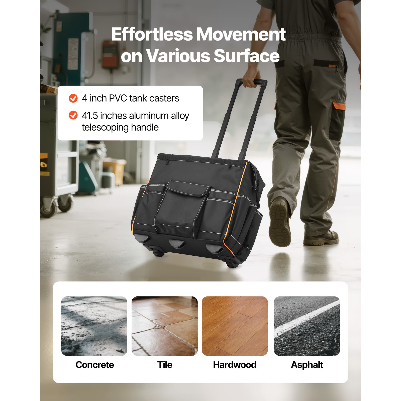 Rolling Tool Bag with Wheels, 110 lbs Capacity, 25 Pockets Durable Tool Organize