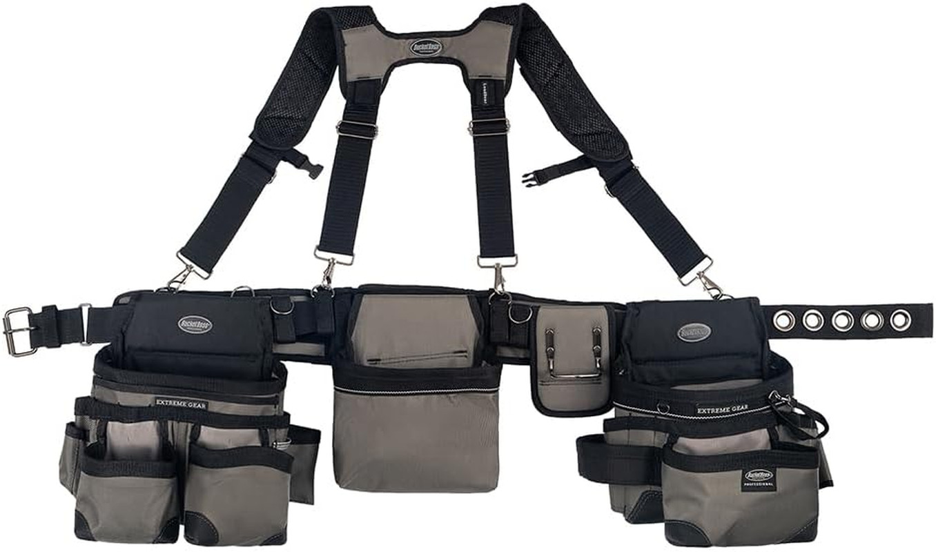 Mullet Buster 3 Bag Tool Belt with Suspenders in Grey, 55135, Black, Full Size