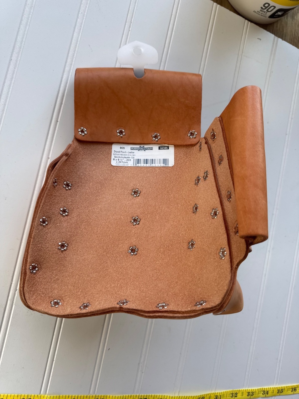Marshalltown Leather Drywall Pouch Tan 8×9.5 Inches Heavy-Duty Rivets Durable