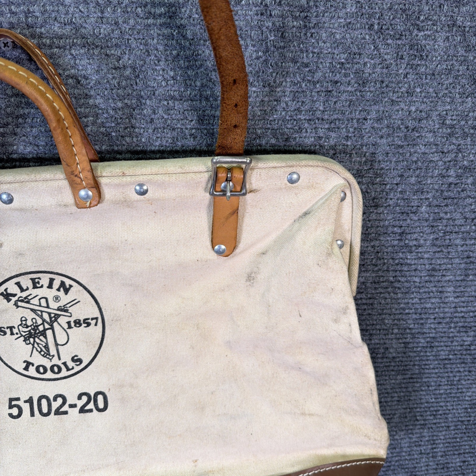 Vintage Klein Tools Bag 5102-20 Heavy Canvas Leather Lineman Storage Tote USA