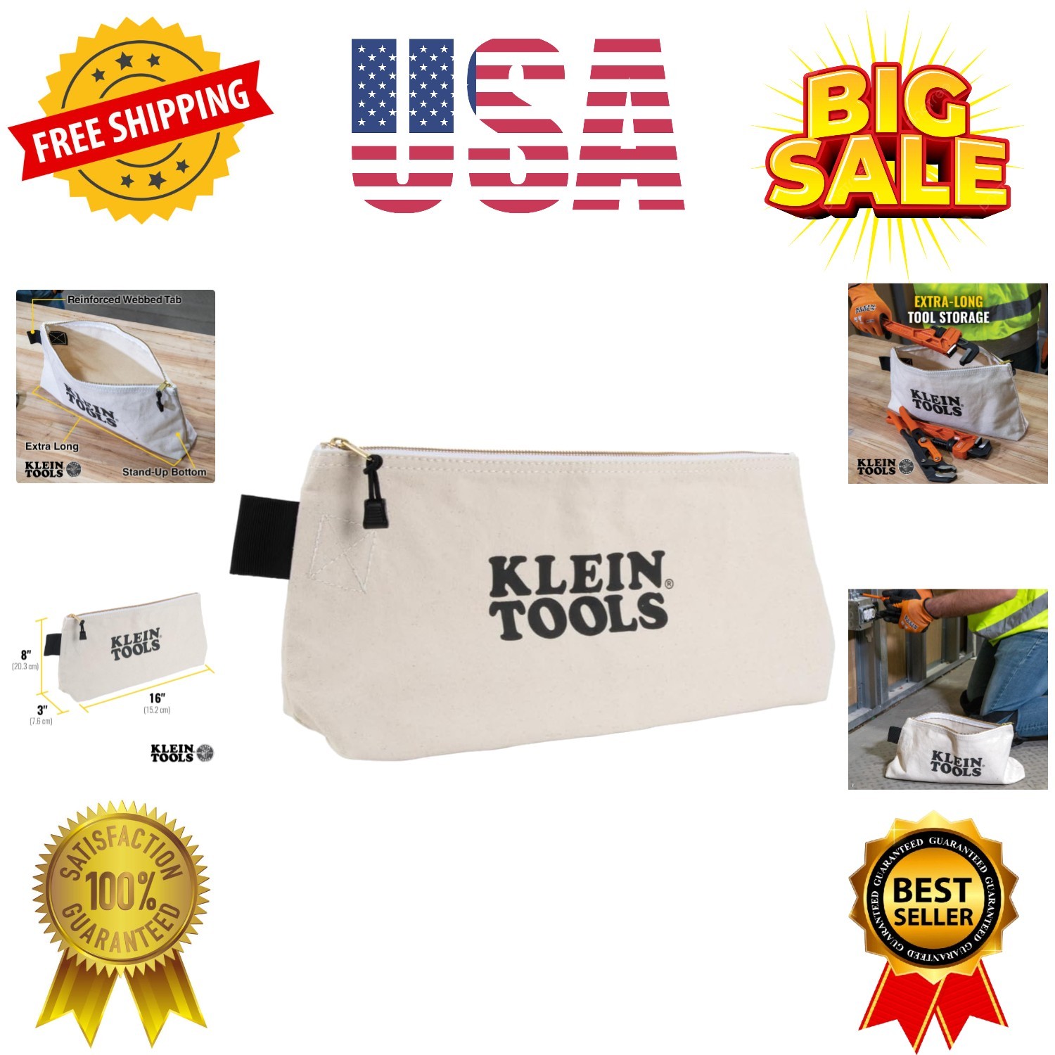 16-Inch Zipper Bag, Extra Long, No. 10 Canvas, Heavy Duty Tool Bag, 3-Inch St…