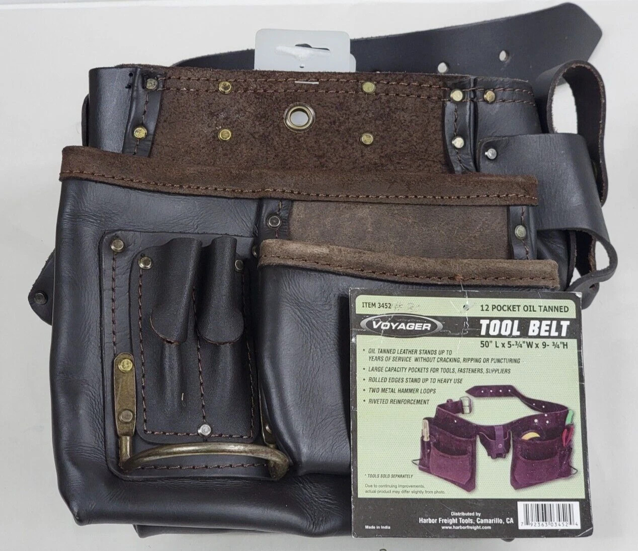 Voyager Oil Tanned 12 Pocket Leather Tool Belt Bag Carpenter Construction # 3452