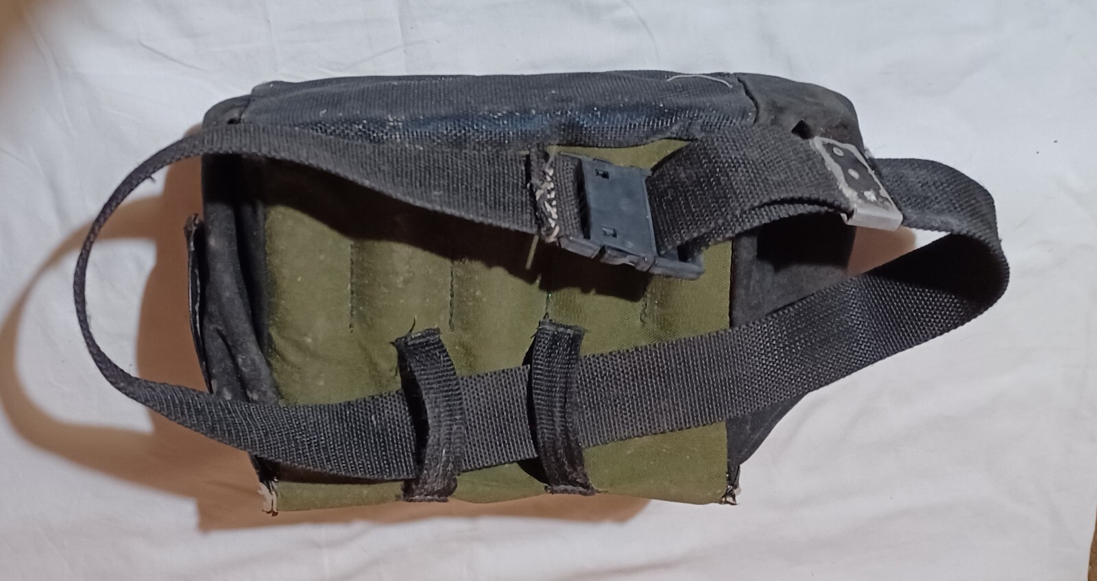 Vintage Olive green heavy duty canvas tool craft bag strap 11″ x 5″ x 9″