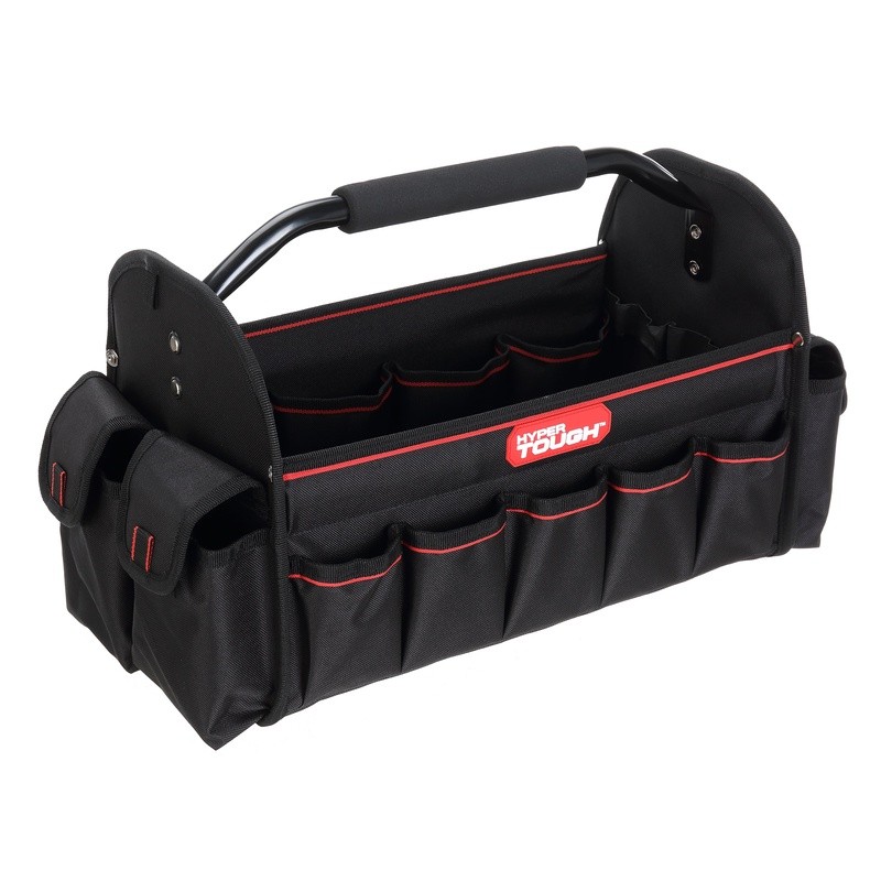 16 Inch Open Top Tool Tote Durable Organizer W/ 20 Pockets Steel Handle New