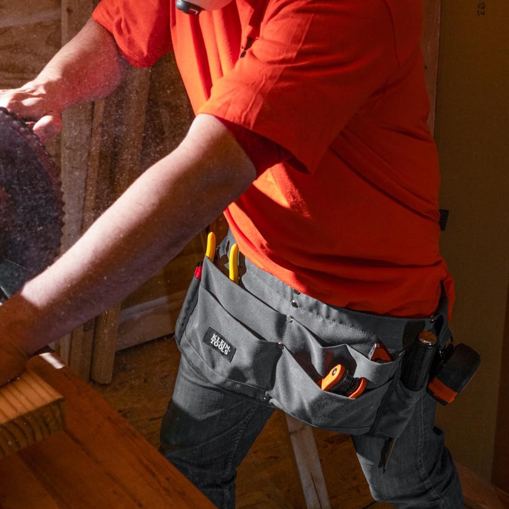 Klein Tools 21022 6-Pocket Tool Apron, Durable Duck Canvas 6-Pocket, Gray