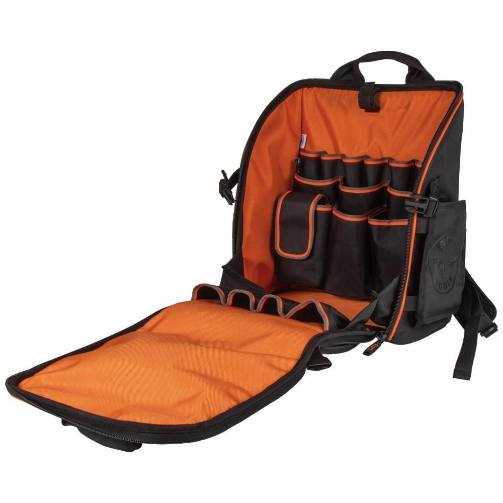 Klein Tools Tradesman Pro Tool Backpack 21 Pockets Water Resistant Black Orange