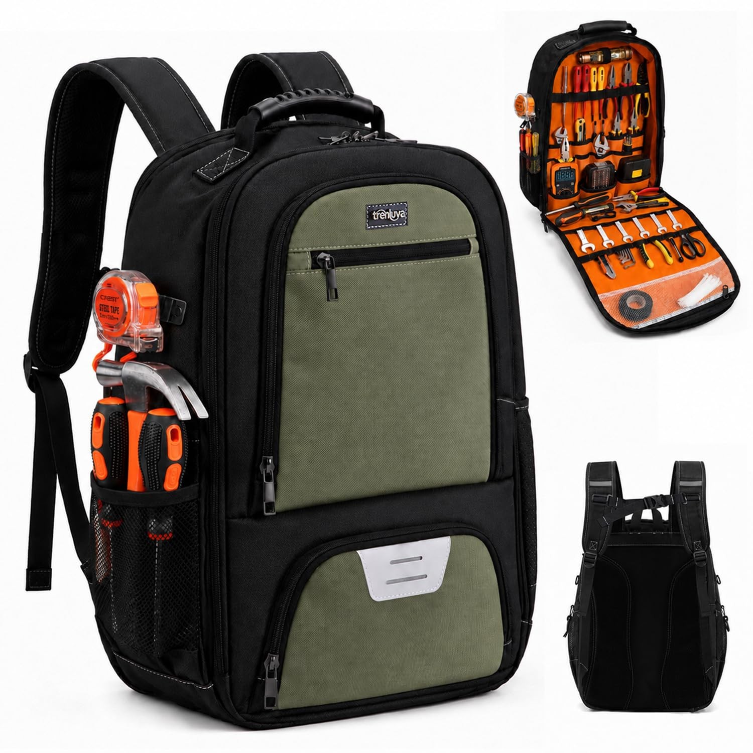 Trenluva Tool Backpack Heavy Duty with Laptop Sleeve, 1680D Water Green