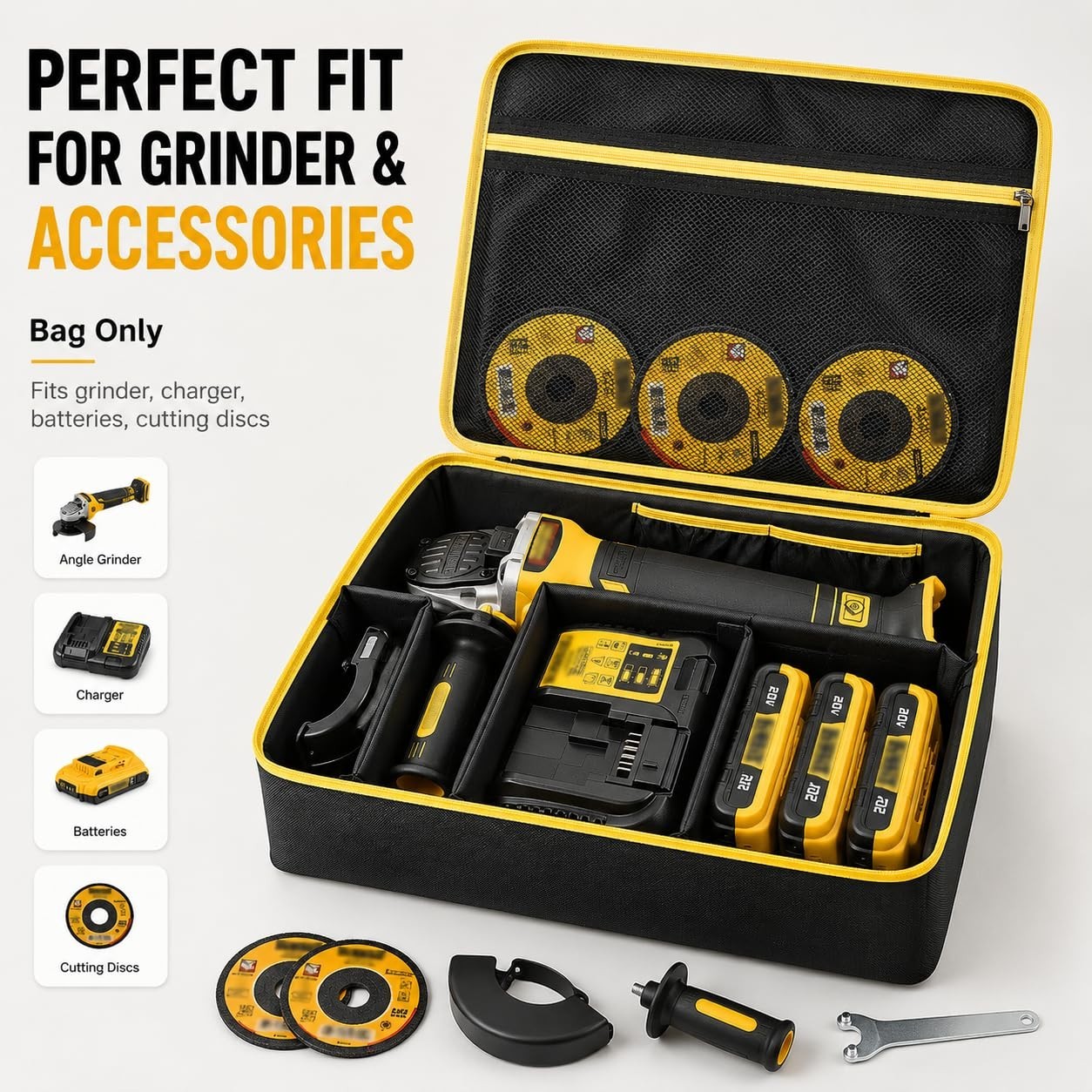 Storage Bag for 20V MAX Angle Grinder, Fits FLEXVOLT Brushless, Holds Battery &
