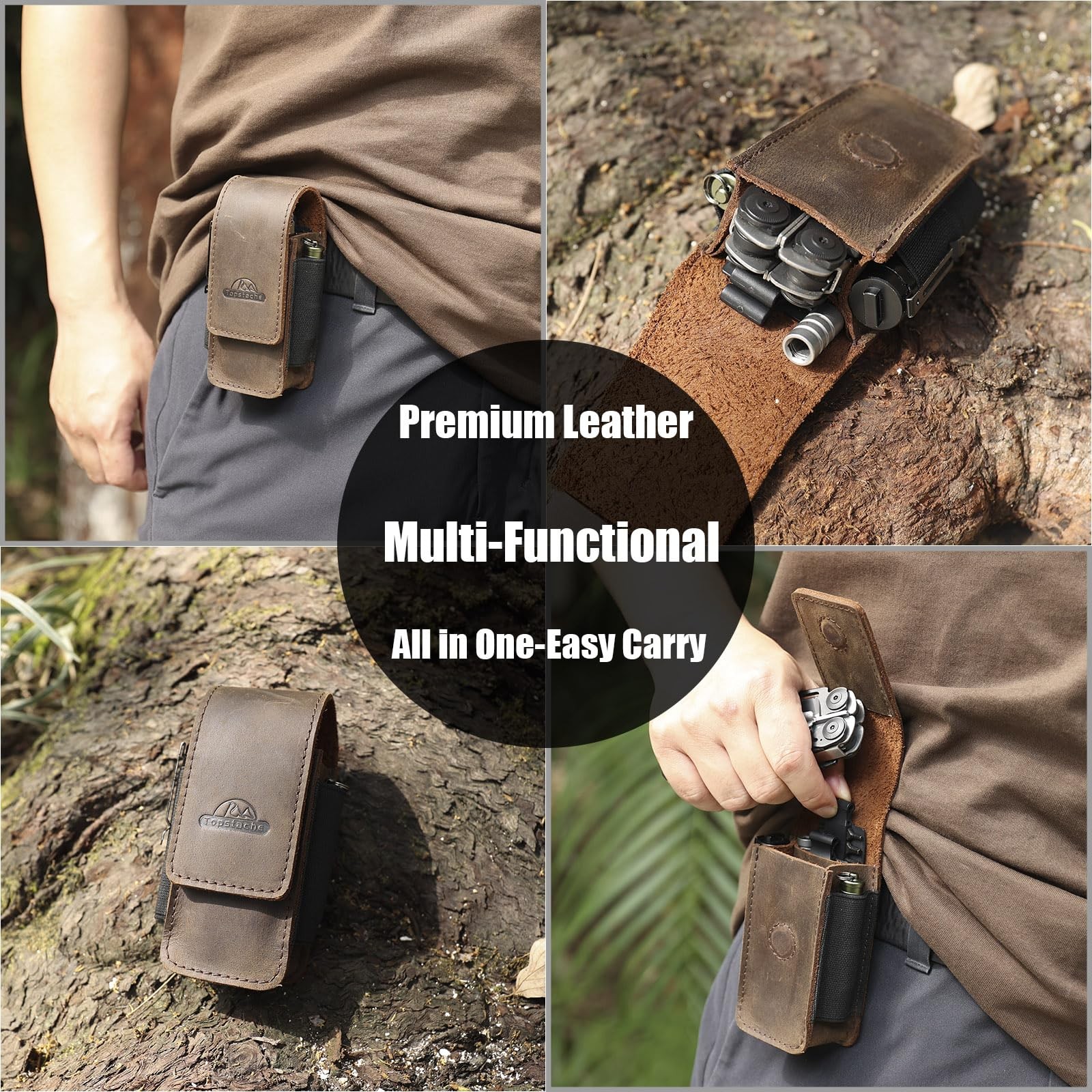 Topstache Leather Multitool Sheath for Belt – Large, Darkbrown