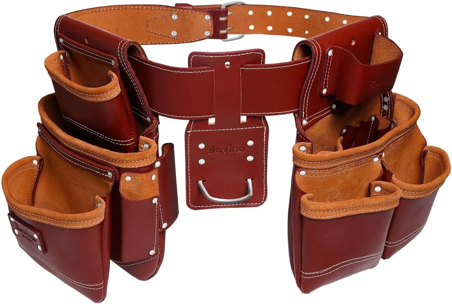 Bovino Leather Tool Belt 20 Pocket Carpent Framers Electrician Rig Hammer Holder