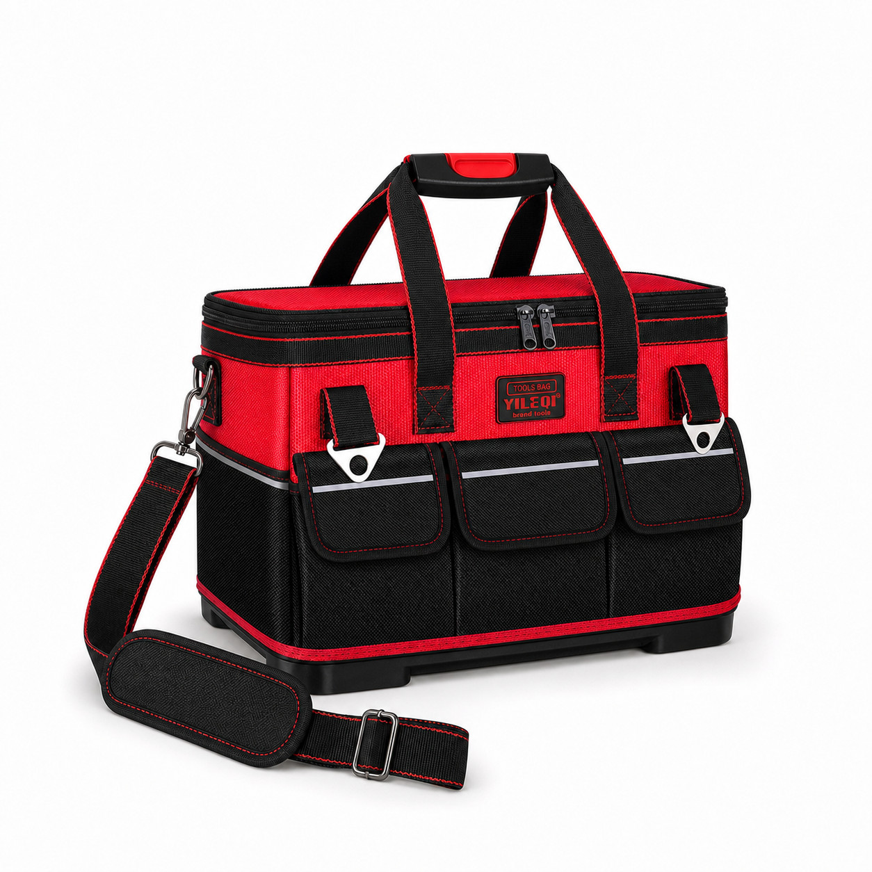 17-21in Wide Mouth Tool Bag Multi-Pocket Electrician Tote Shoulder Strap