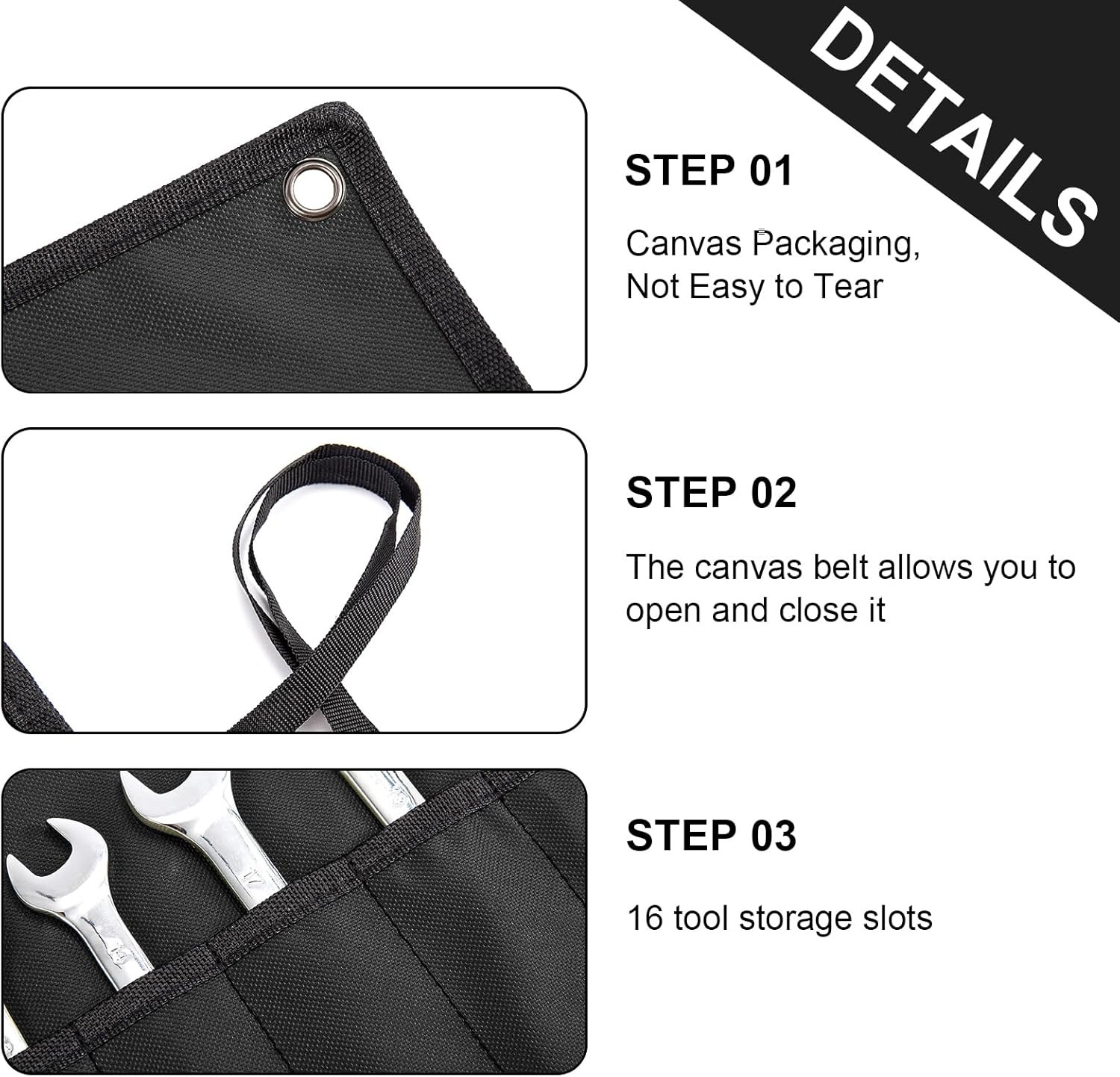 Wrench Organizer,Tool Roll Pouch – 16-Pocket Waterproof Oxford Cloth Wrench Roll