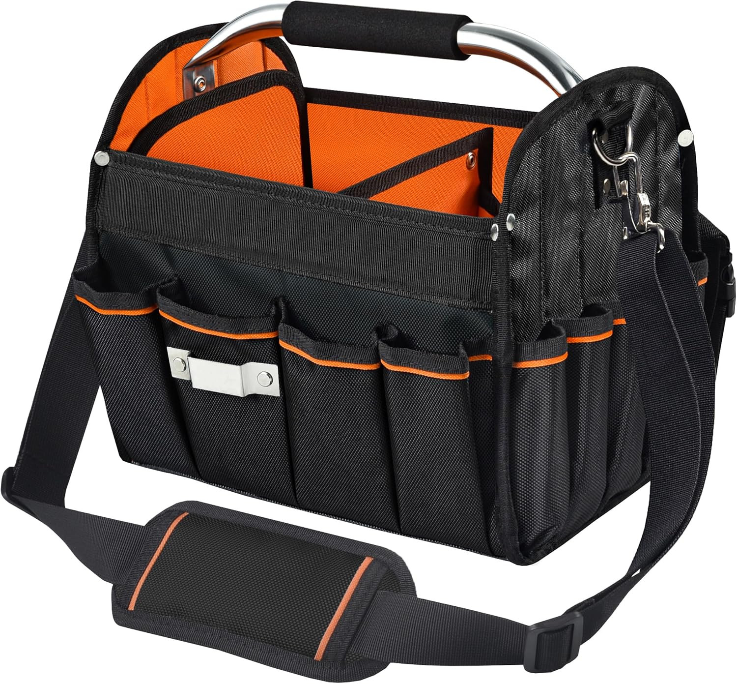 16 Inch Open Top Tool Bag, Thick 1680D Fabric, Foldable 29 Pockets Tool Tote Bag